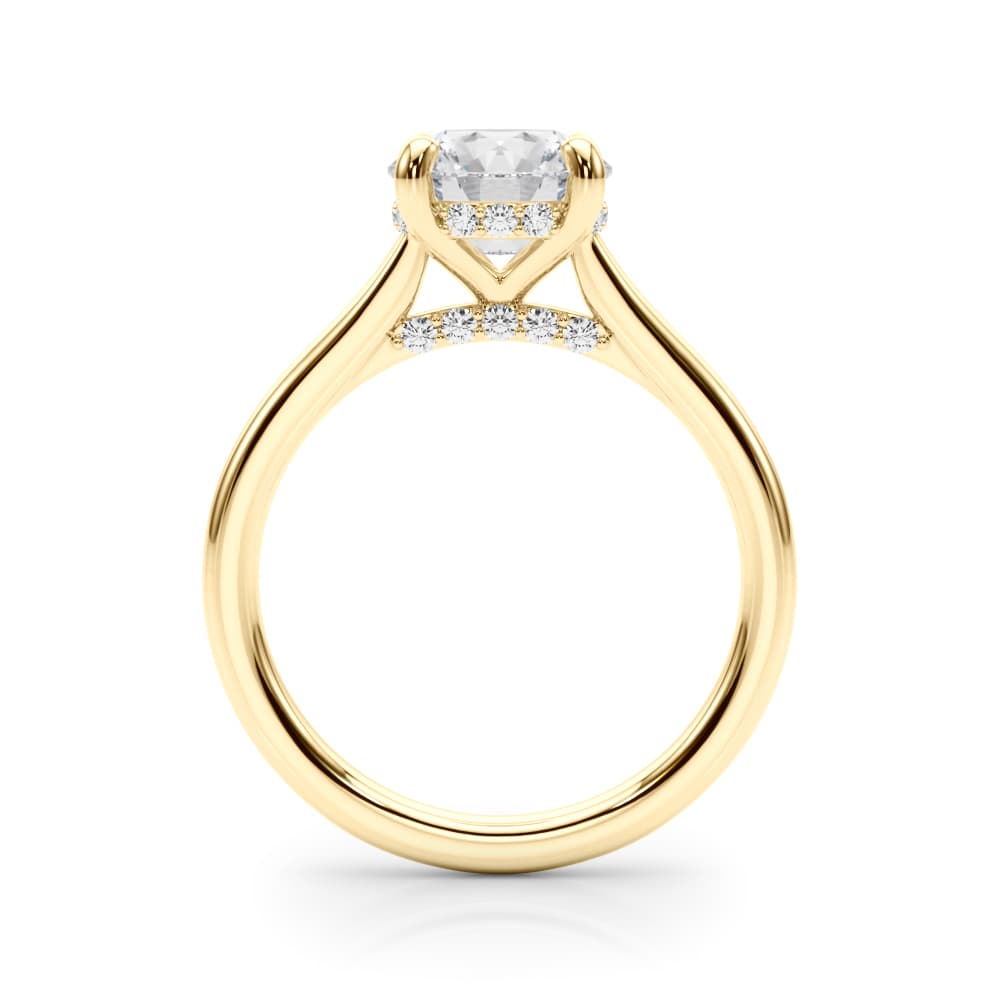 Round Hidden Halo Engagement Ring, style 85467, Side view in yellow gold