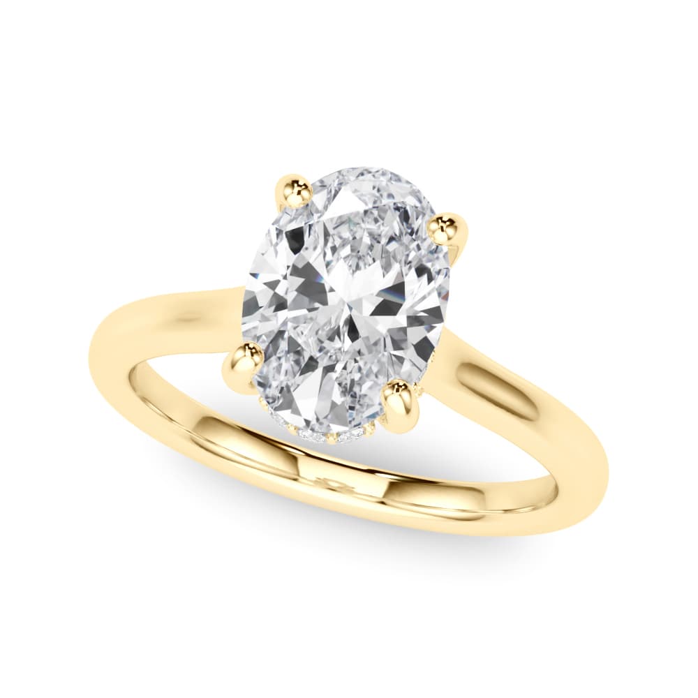 Oval Hidden Halo Engagement Ring, style 85468, Front view in yellow gold