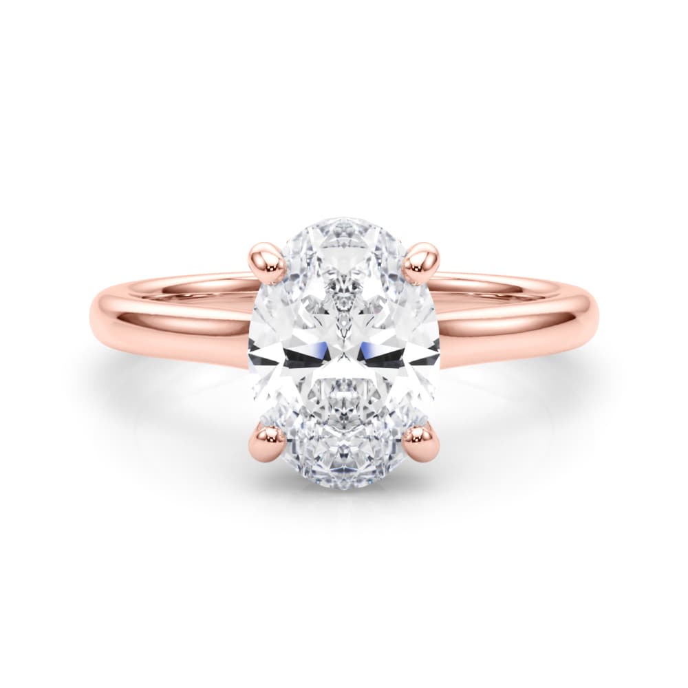 Oval Hidden Halo Engagement Ring, style 85468, On hand view in rose gold