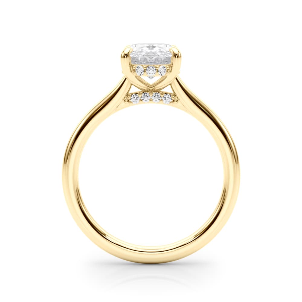 Oval Hidden Halo Engagement Ring, style 85468, Side view in yellow gold