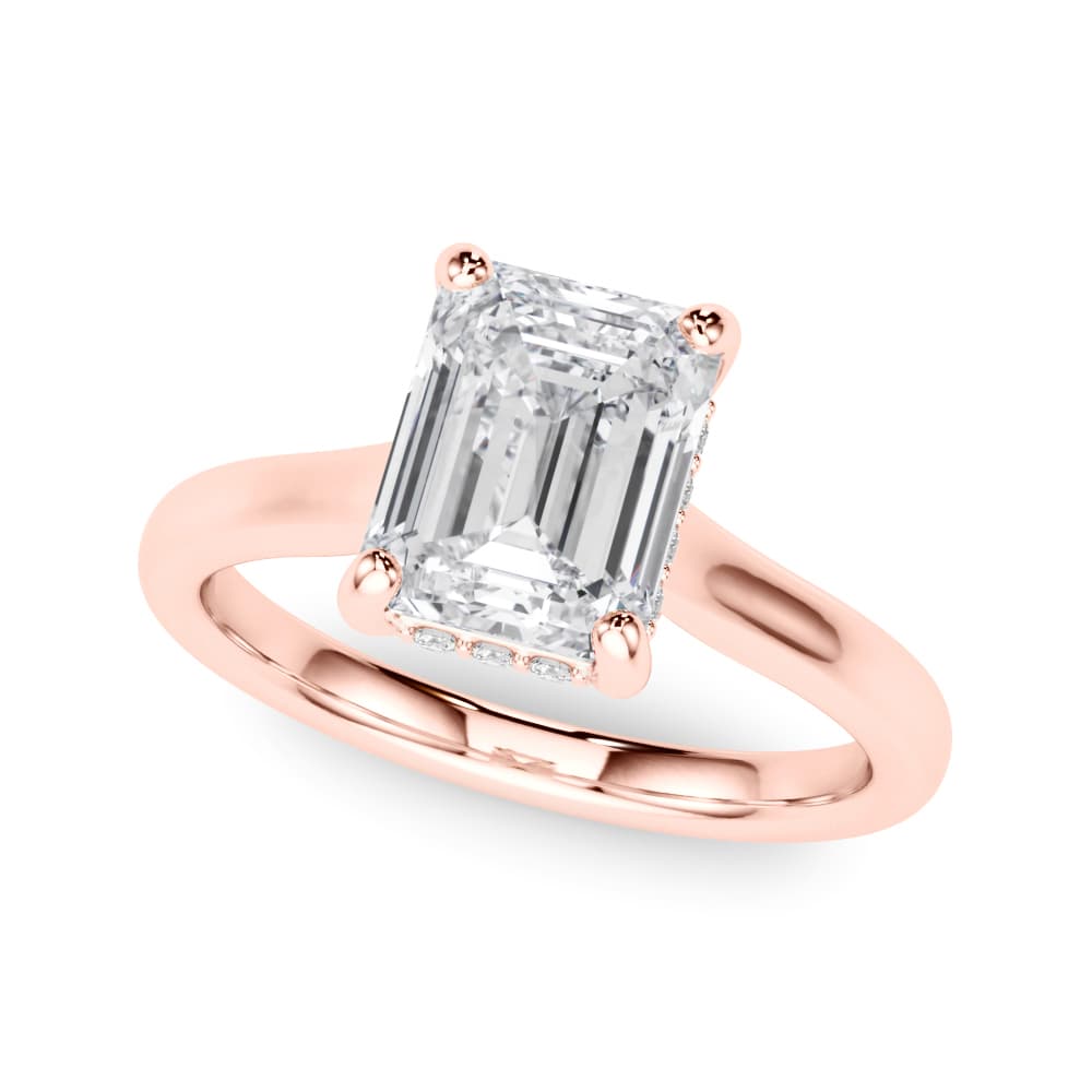 Hidden Halo Emerald Cut Engagement Ring, style 85469, Front view in rose gold