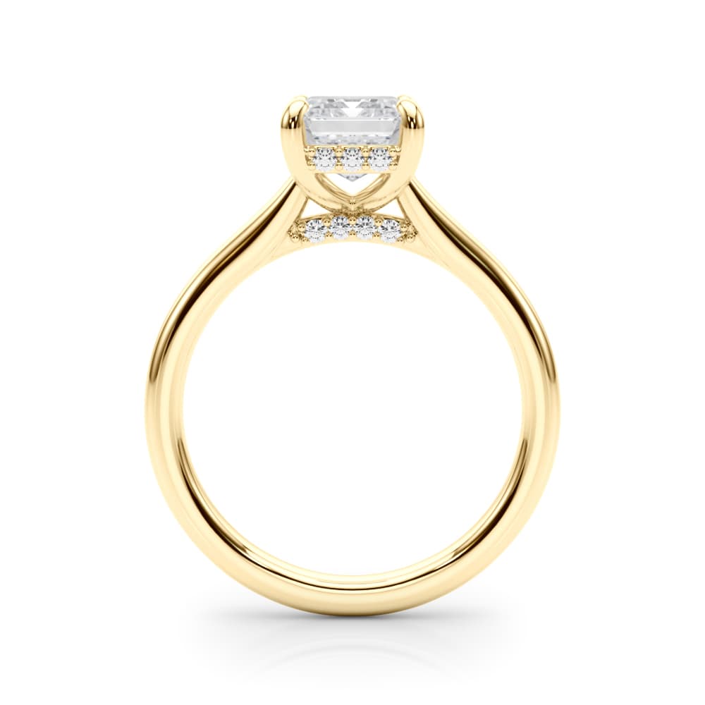 Hidden Halo Emerald Cut Engagement Ring, style 85469, Side view in yellow gold