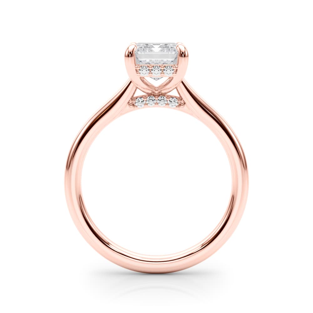Hidden Halo Emerald Cut Engagement Ring, style 85469, Side view in rose gold