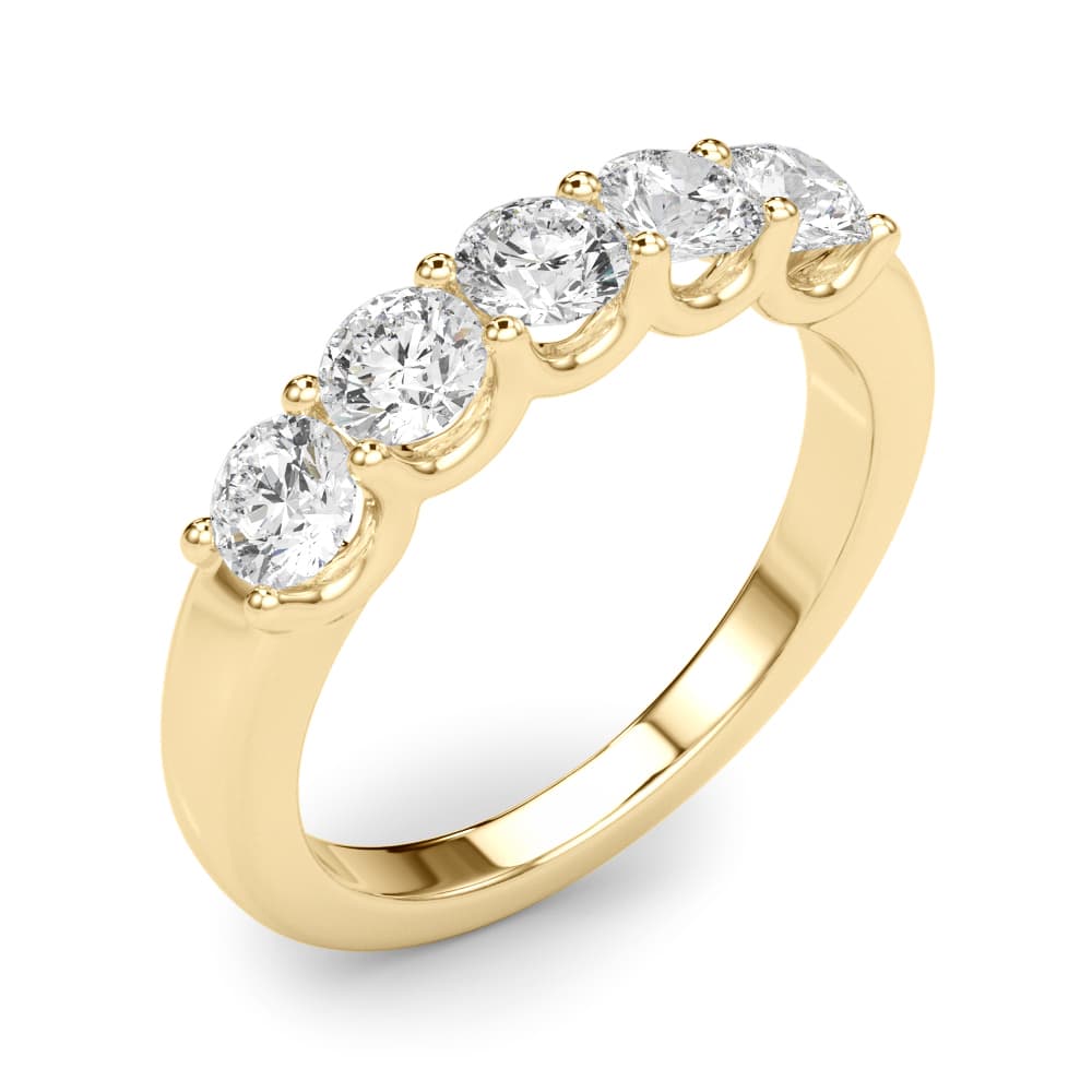 5-Stone Shared Prong Band (1 2/3 ct. tw.), Angle view in yellow gold