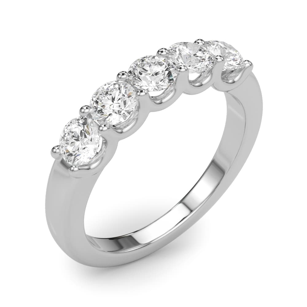 5-Stone Shared Prong Band (1 2/3 ct. tw.), Angle view in white gold or platinum