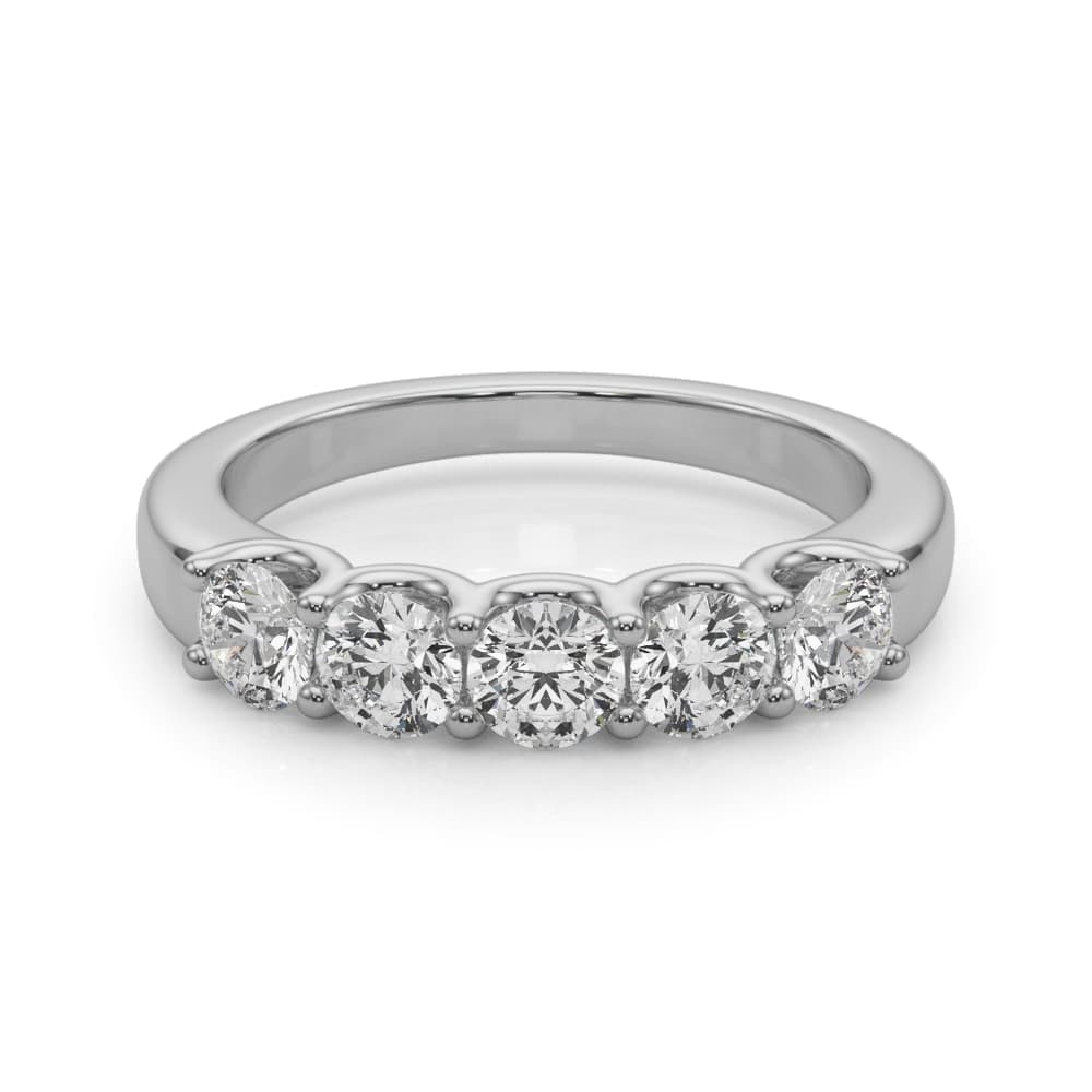 5-Stone Shared Prong Band (1 2/3 ct. tw.), On hand view in white gold or platinum