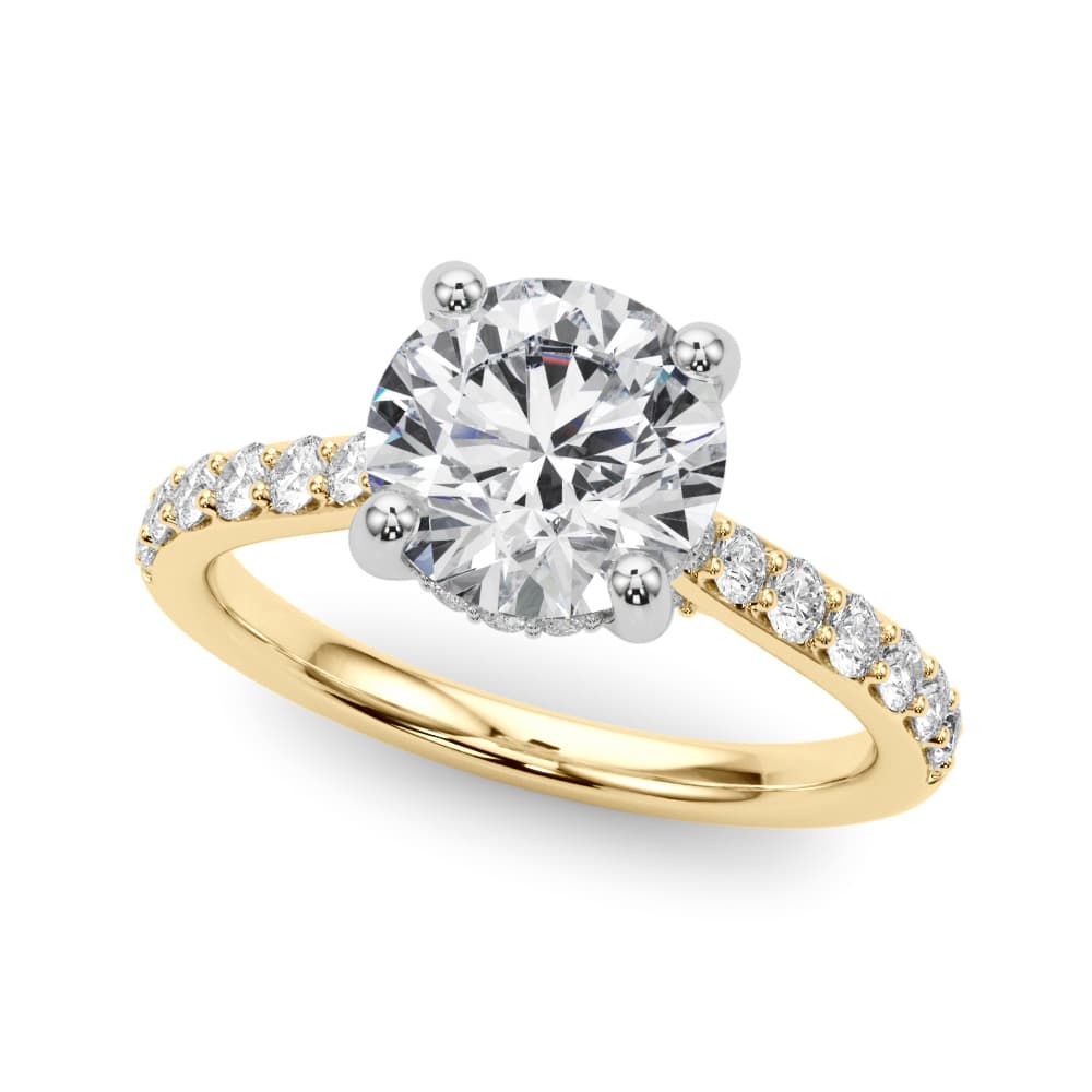 Round Hidden Halo Engagement Ring, style 85474, Front view in yellow gold