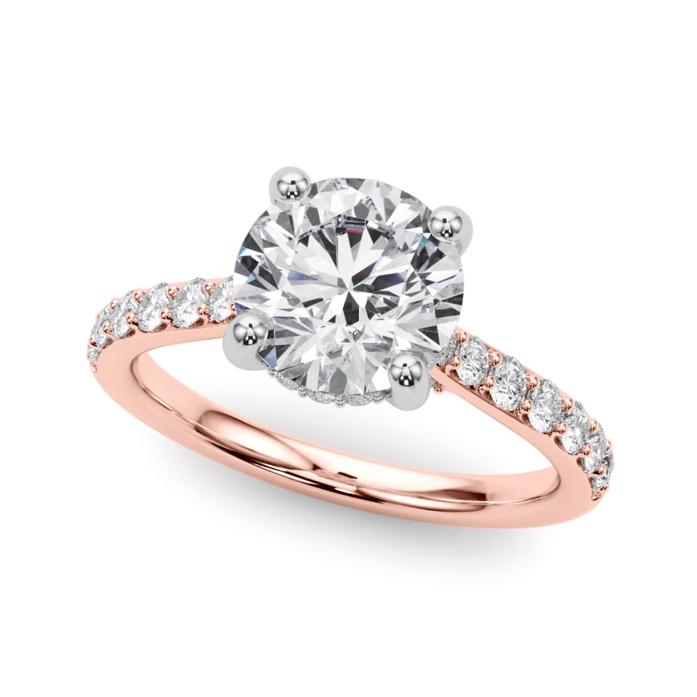 Round Hidden Halo Engagement Ring, style 85474, Front view in rose gold
