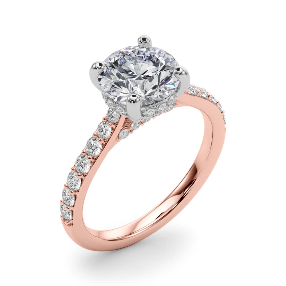 Round Hidden Halo Engagement Ring, style 85474, Angle view in rose gold