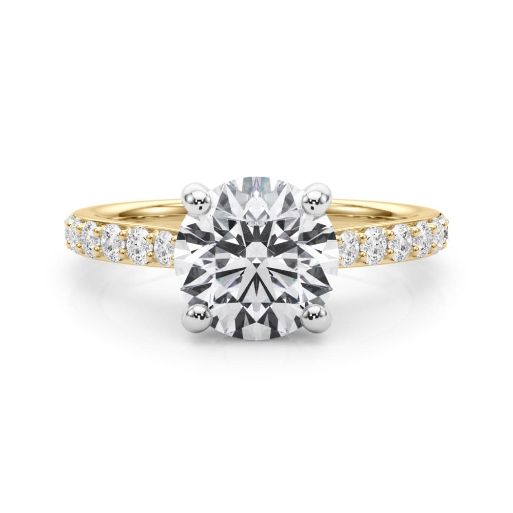 Round Hidden Halo Engagement Ring, style 85474, On hand view in yellow gold