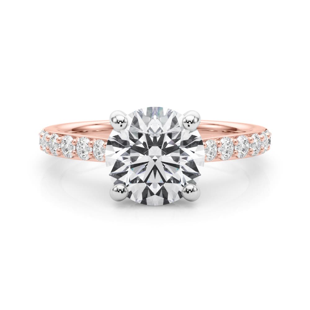 Round Hidden Halo Engagement Ring, style 85474, On hand view in rose gold