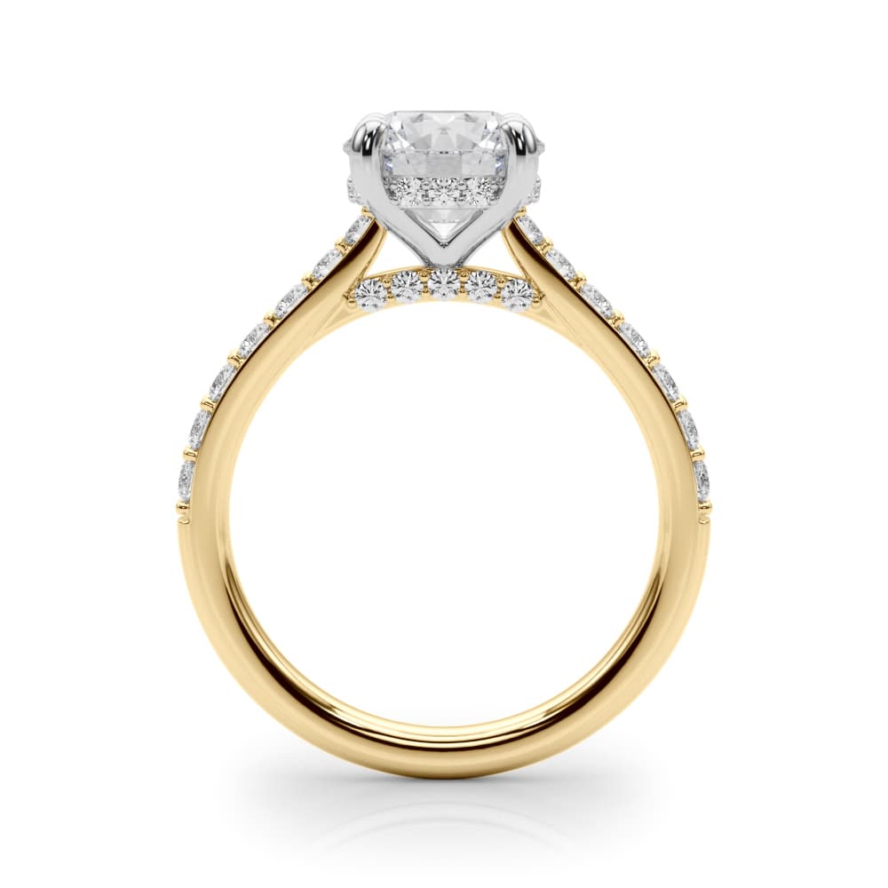 Round Hidden Halo Engagement Ring, style 85474, Side view in yellow gold