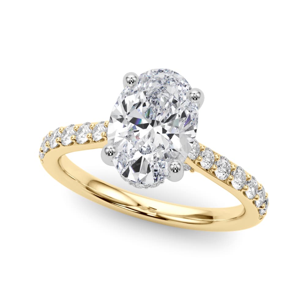 Hidden Halo Oval Engagement Ring, style 85475, Front view in yellow gold