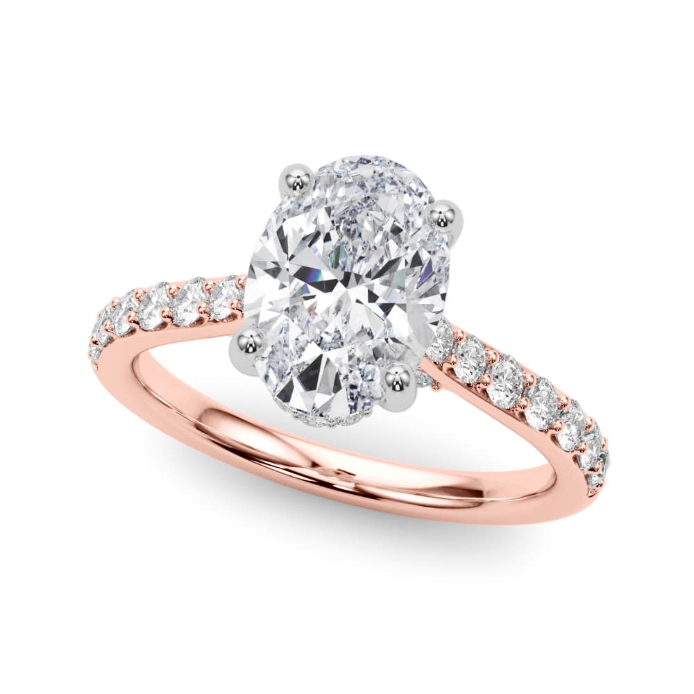 Hidden Halo Oval Engagement Ring, style 85475, Front view in rose gold