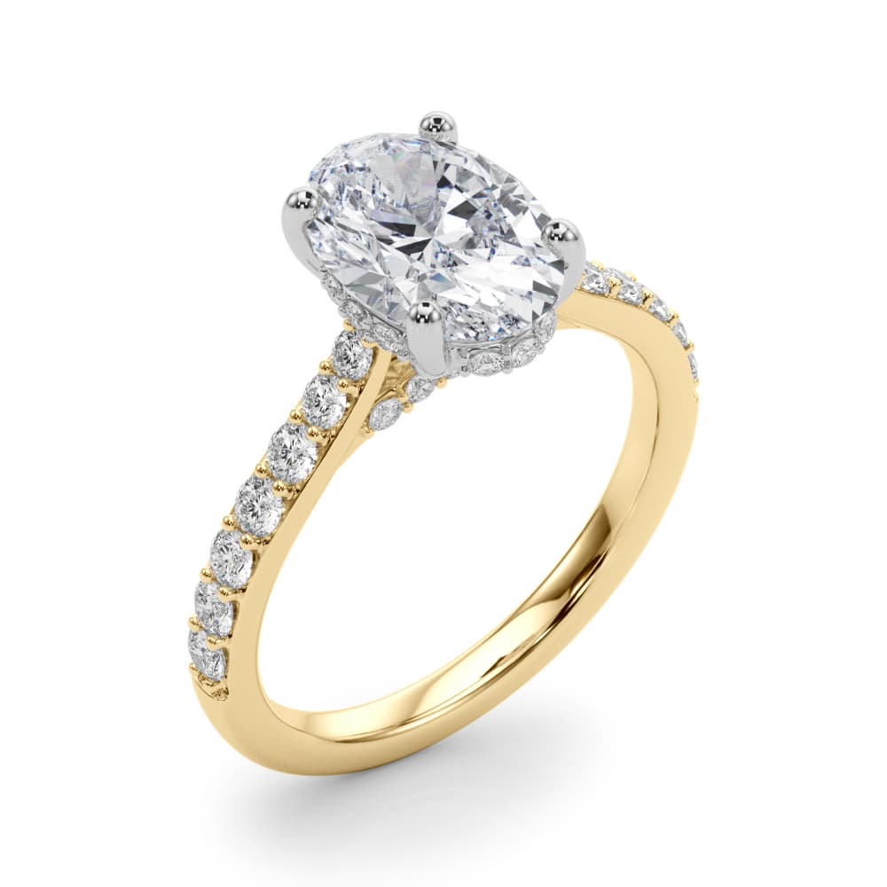 Hidden Halo Oval Engagement Ring, style 85475, Angle view in yellow gold