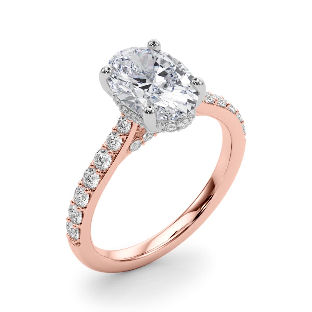 Hidden Halo Oval Engagement Ring, style 85475, Angle view in rose gold