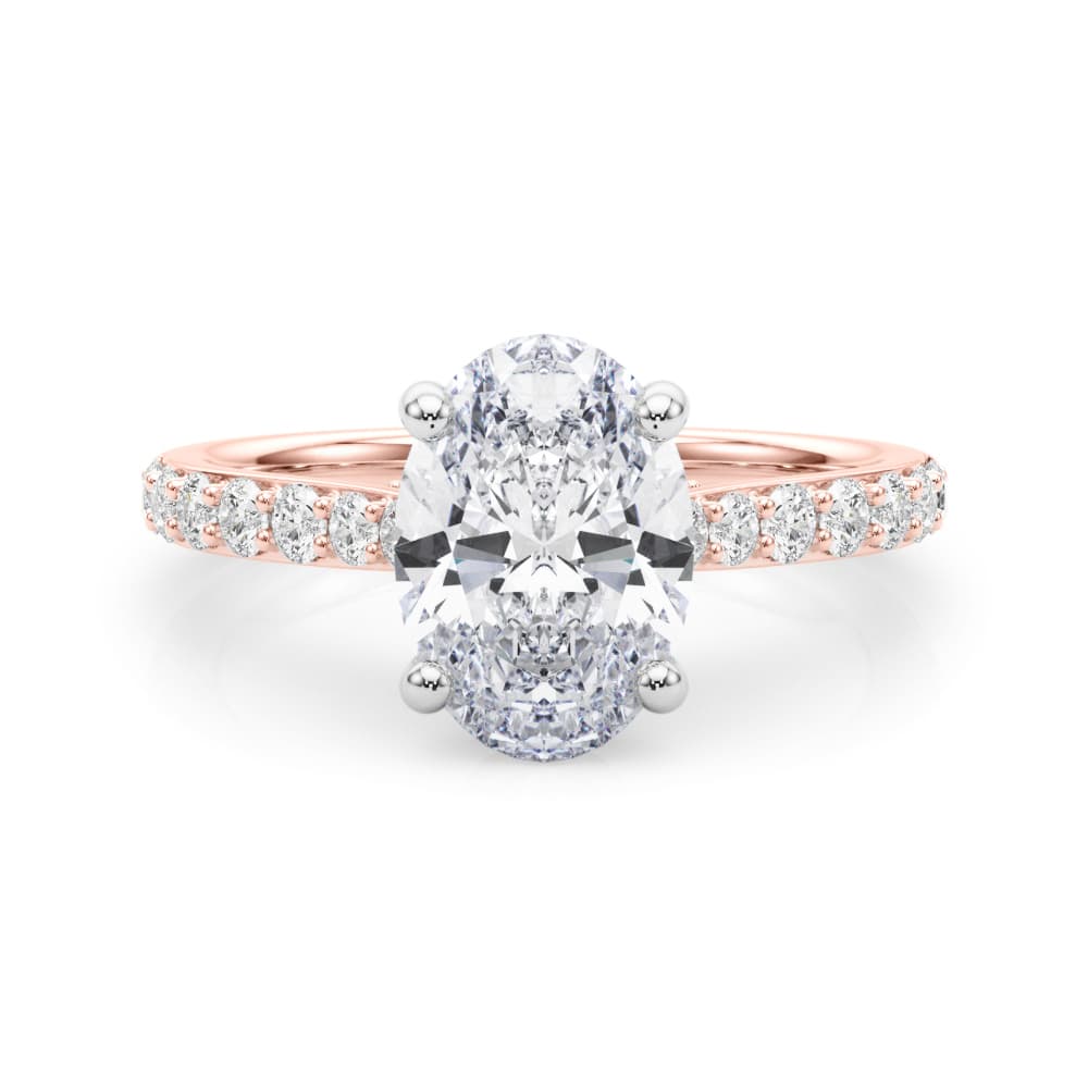 Hidden Halo Oval Engagement Ring, style 85475, On hand view in rose gold
