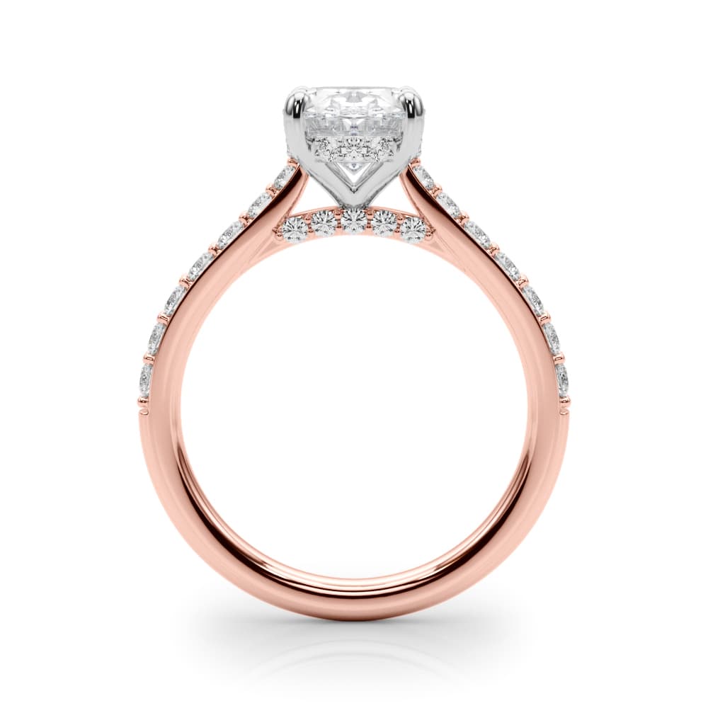 Hidden Halo Oval Engagement Ring, style 85475, Side view in rose gold
