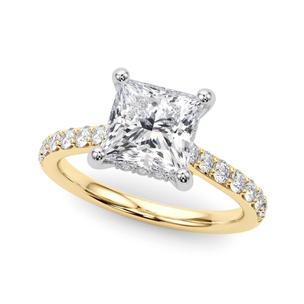 Princess Cut Hidden Halo Engagement Ring, style 85477, Front view in yellow gold