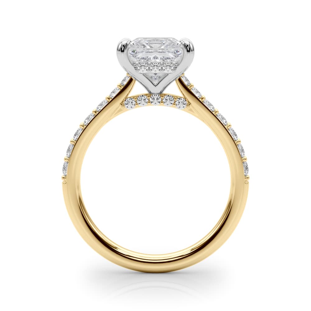 Princess Cut Hidden Halo Engagement Ring, style 85477, Side view in yellow gold