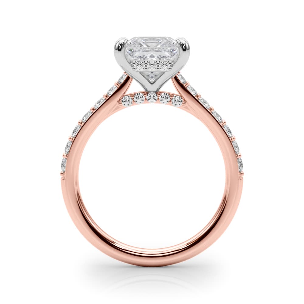 Princess Cut Hidden Halo Engagement Ring, style 85477, Side view in rose gold