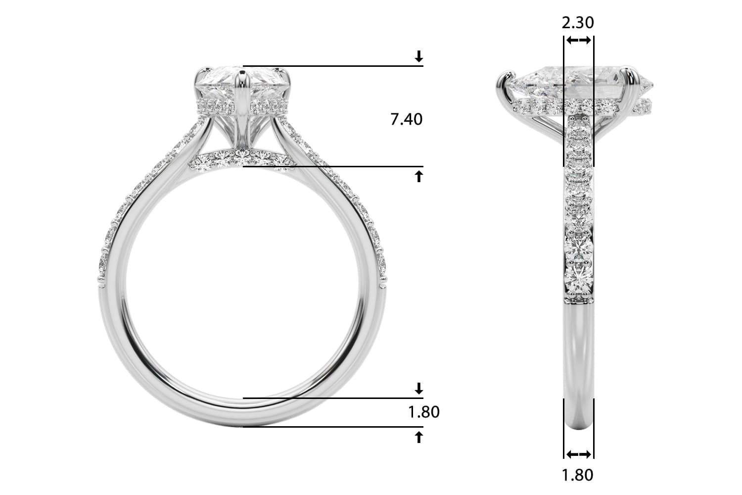 Ps Hidden Halo Engagement, style 85478, Top view in white gold or platinum
