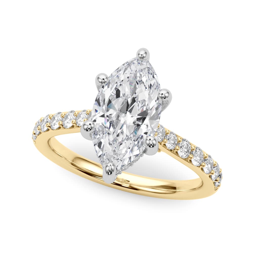 Hidden Halo Marquise Engagement Ring, style 85479, Front view in yellow gold