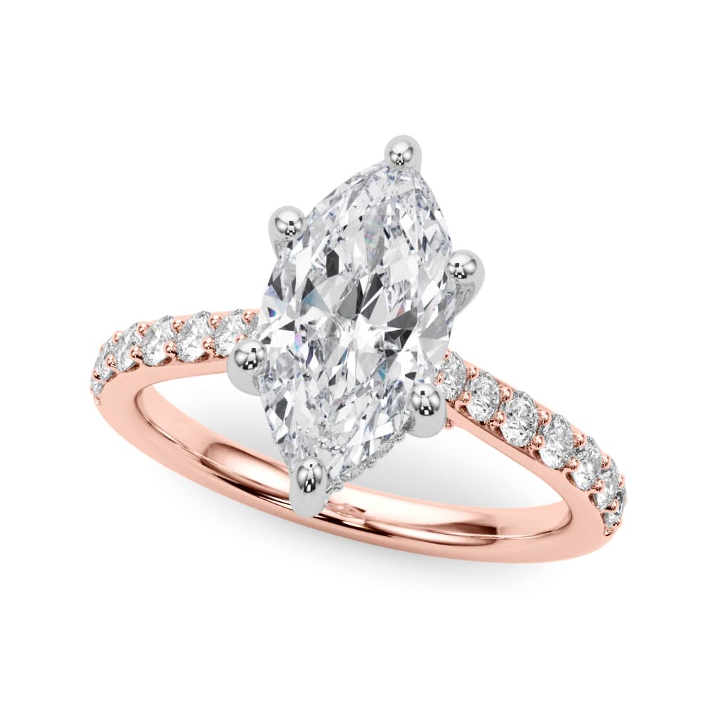 Hidden Halo Marquise Engagement Ring, style 85479, Front view in rose gold