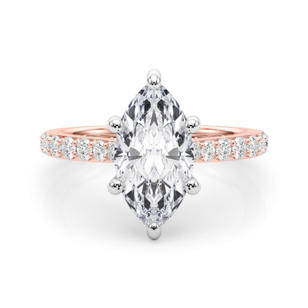 Hidden Halo Marquise Engagement Ring, style 85479, On hand view in rose gold