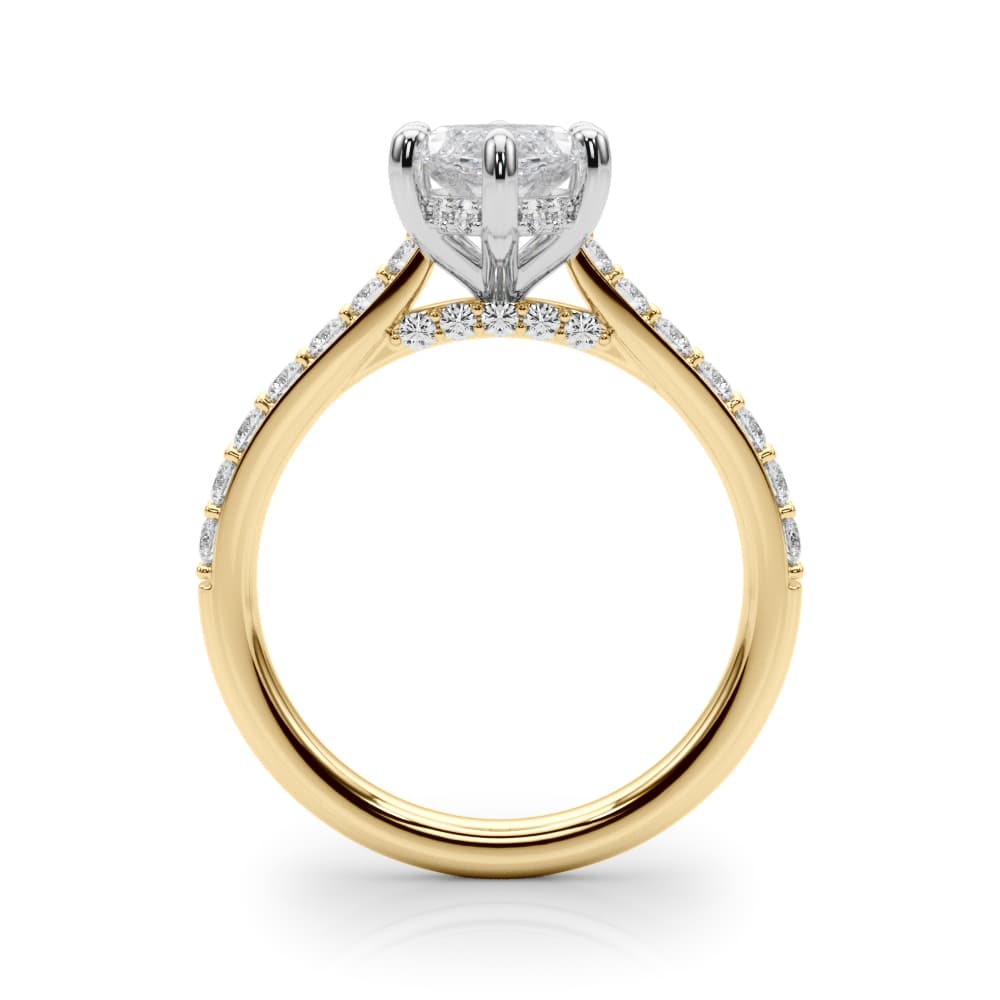 Hidden Halo Marquise Engagement Ring, style 85479, Side view in yellow gold