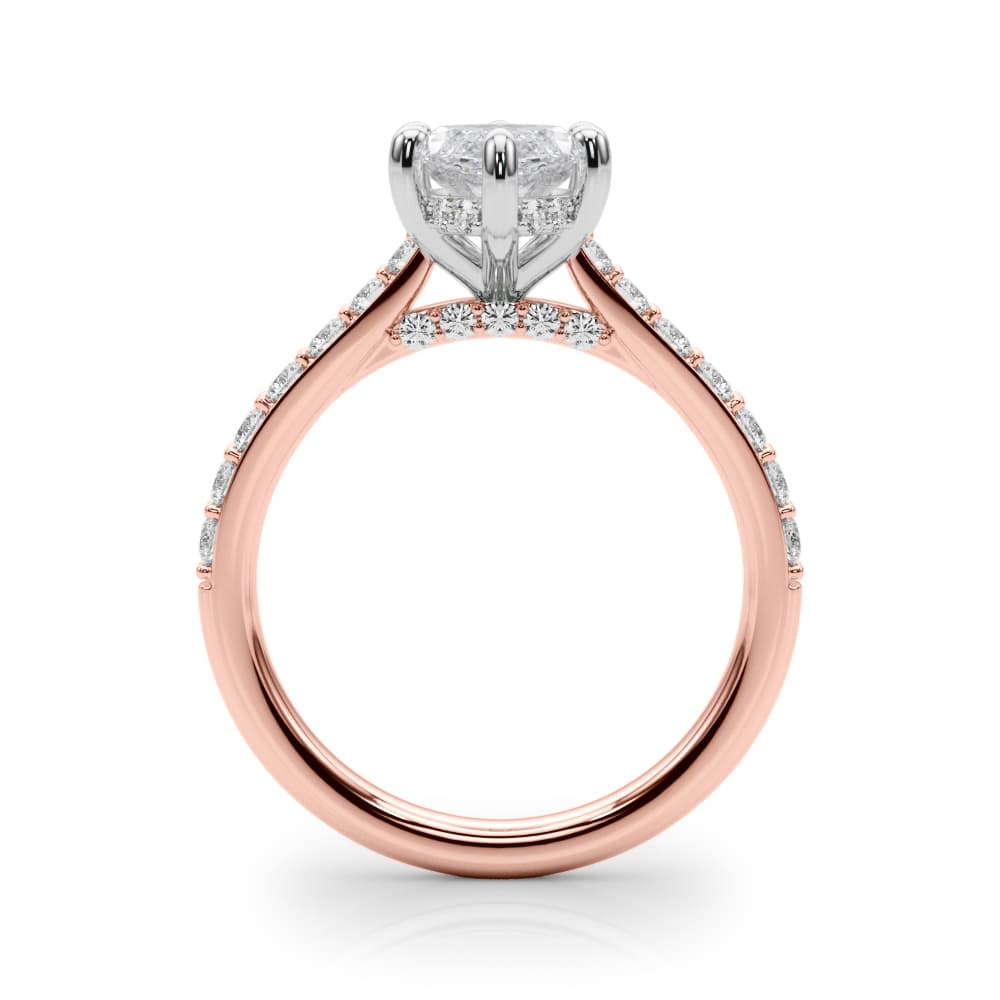 Hidden Halo Marquise Engagement Ring, style 85479, Side view in rose gold
