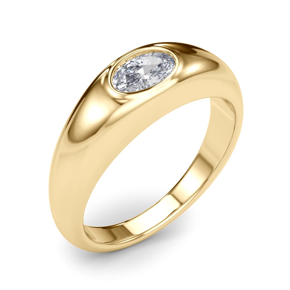 Domed Bezel Set Oval Engagement Ring, style 85480, Angle view in yellow gold