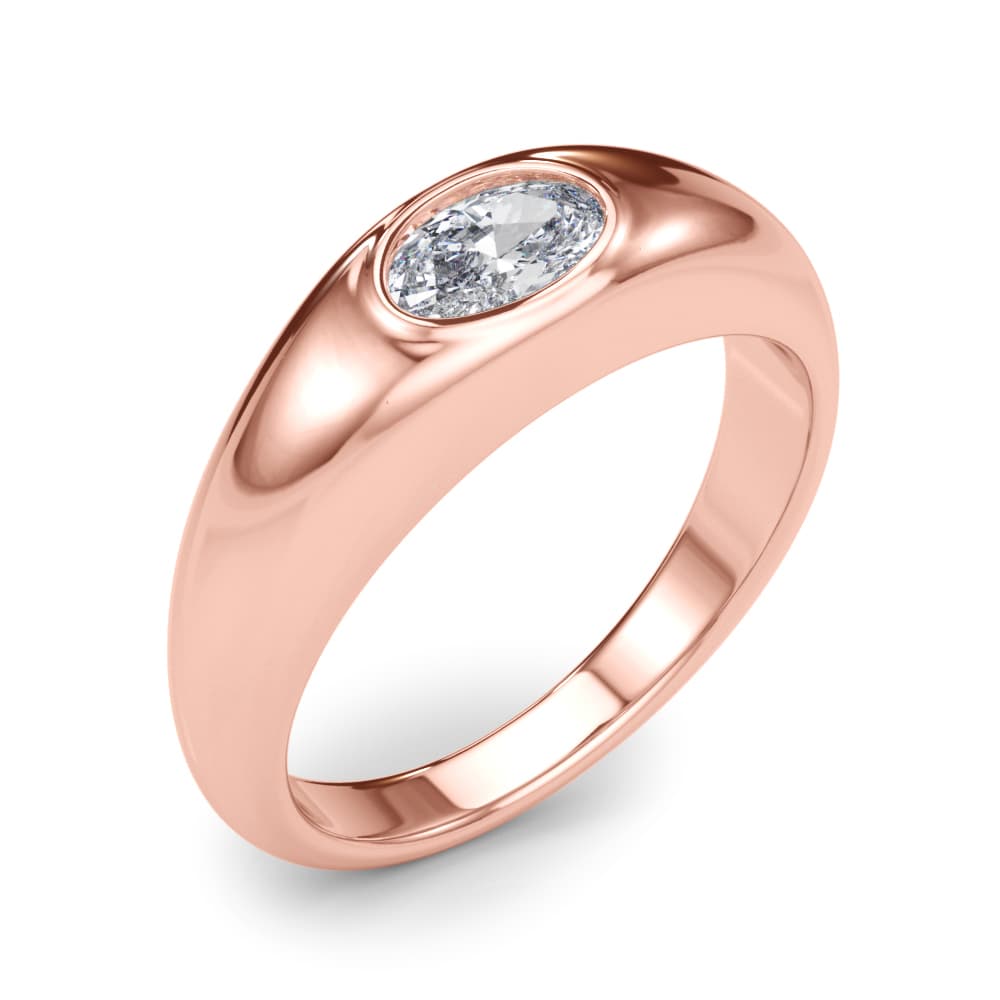 Domed Bezel Set Oval Engagement Ring, style 85480, Angle view in rose gold