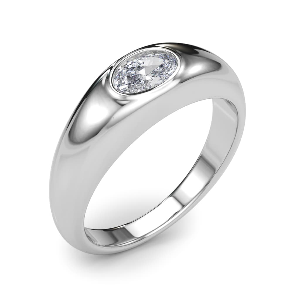 Domed Bezel Set Oval Engagement Ring, style 85480, Angle view in white gold or platinum