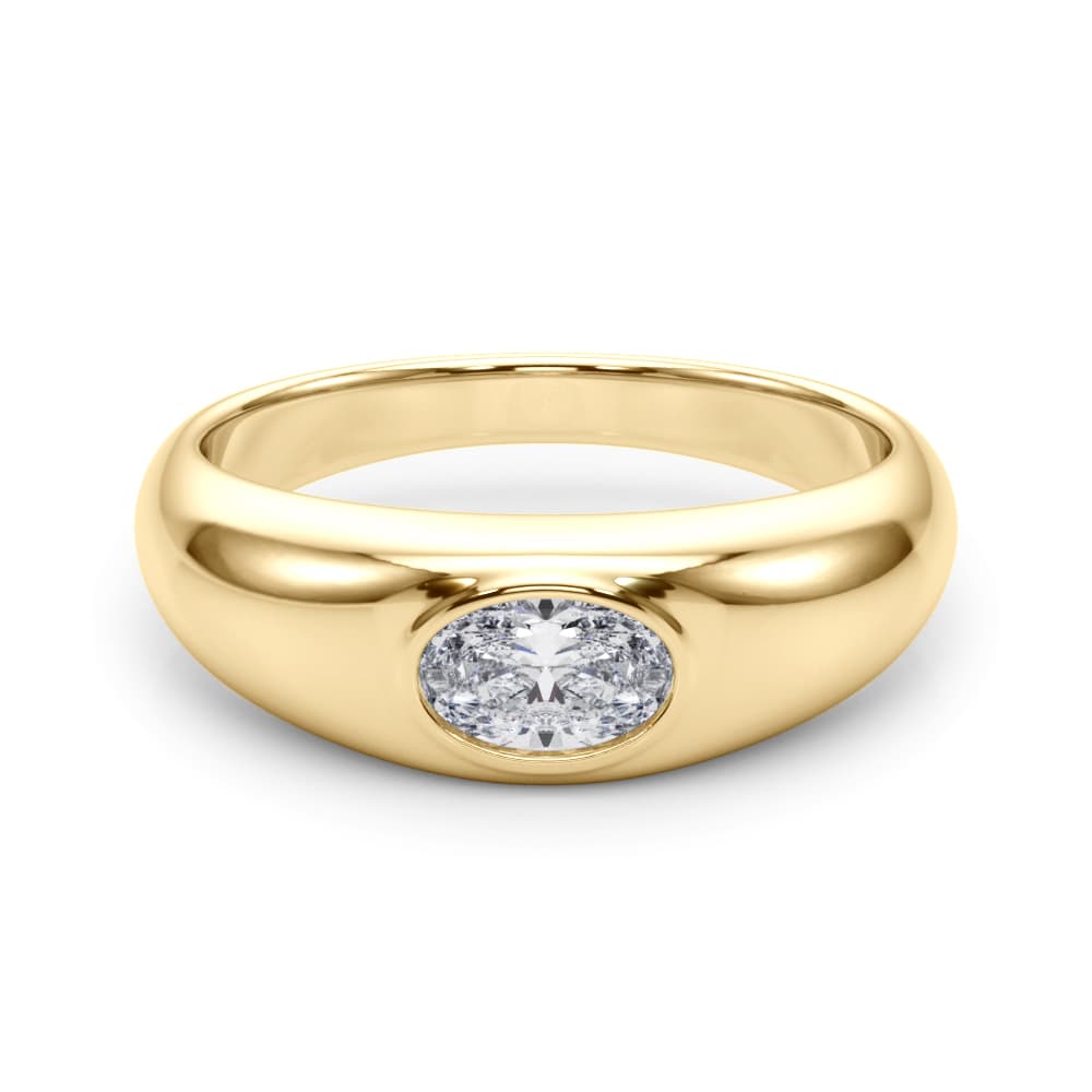 Domed Bezel Set Oval Engagement Ring, style 85480, On hand view in yellow gold