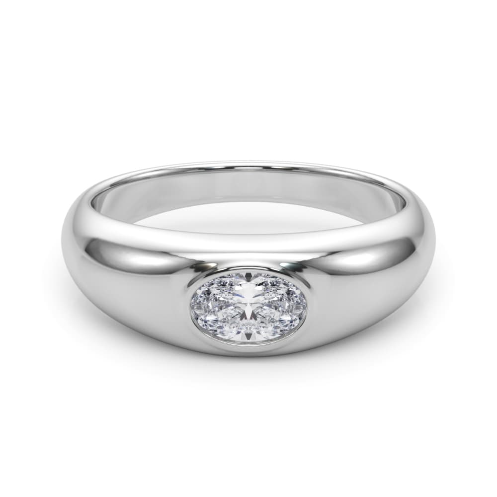 Domed Bezel Set Oval Engagement Ring, style 85480, On hand view in white gold or platinum