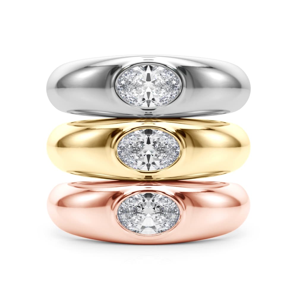 Domed Bezel Set Oval Engagement Ring, style 85480, Top view in white gold or platinum