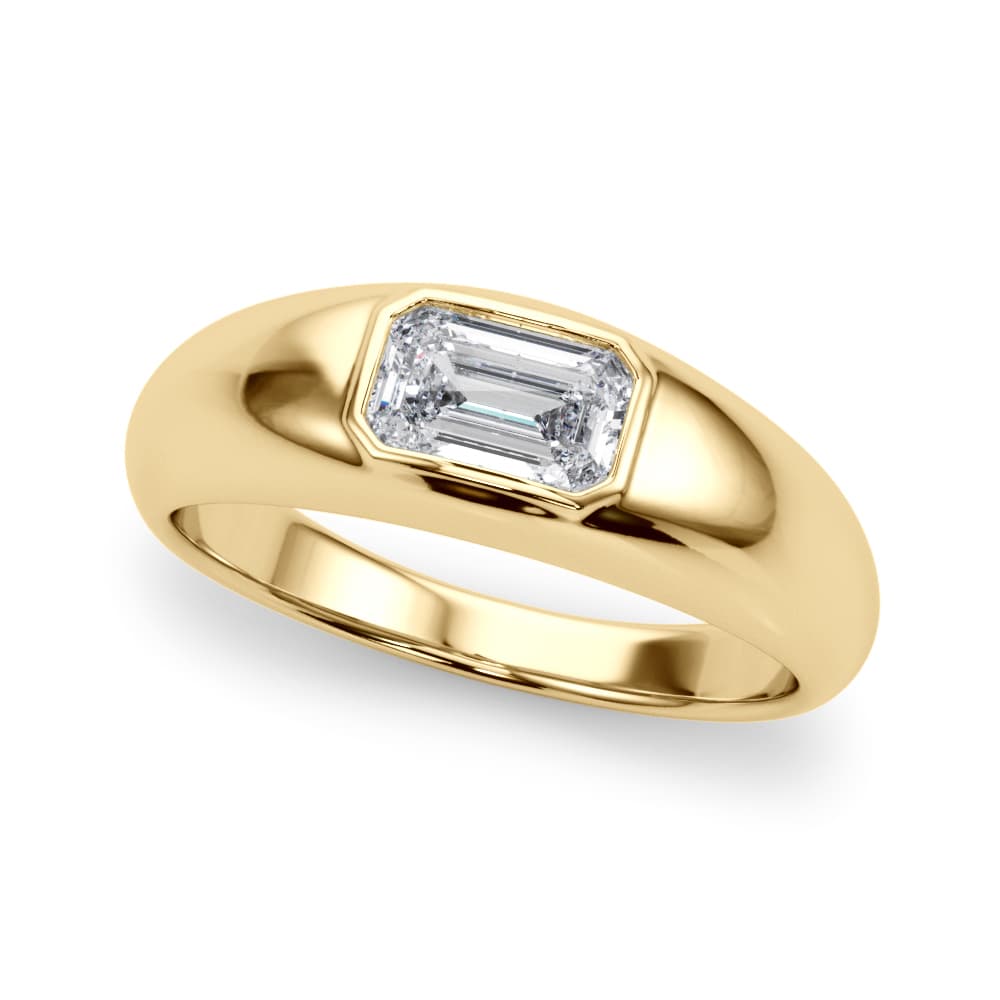 Modern Emerald Cut Bezel Set Engagement Ring, style 85481, Front view in yellow gold