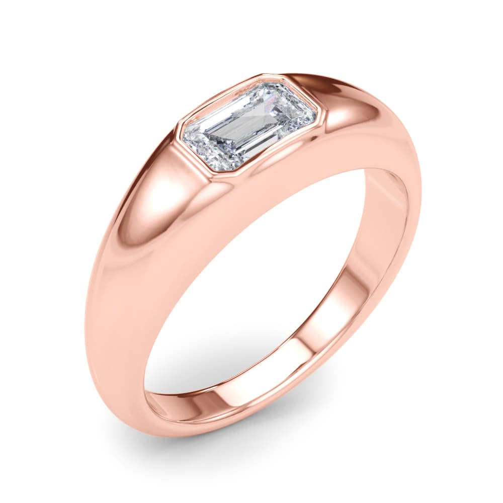 Modern Emerald Cut Bezel Set Engagement Ring, style 85481, Angle view in rose gold