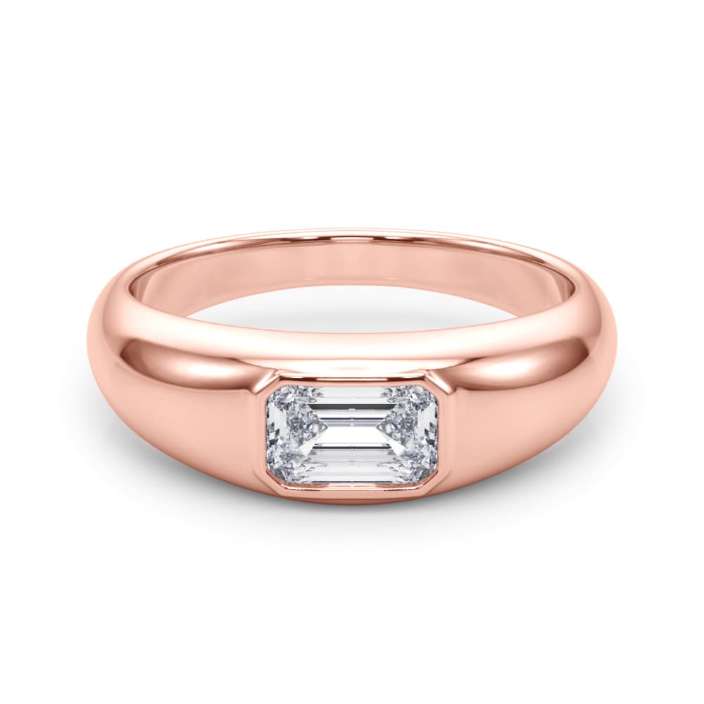 Modern Emerald Cut Bezel Set Engagement Ring, style 85481, On hand view in rose gold
