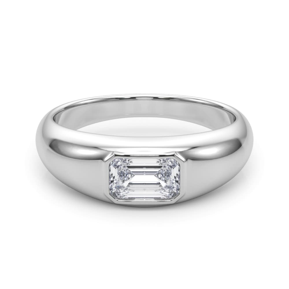 Modern Emerald Cut Bezel Set Engagement Ring, style 85481, On hand view in white gold or platinum