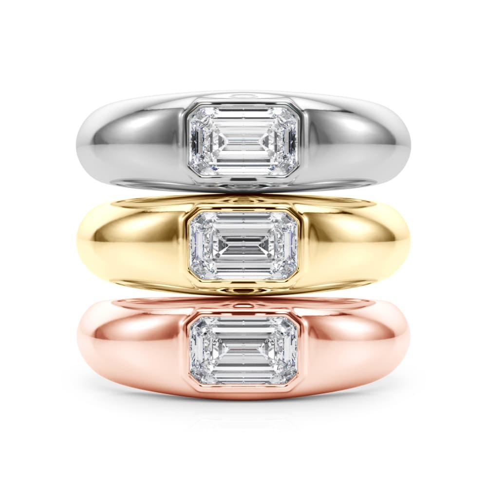 Modern Emerald Cut Bezel Set Engagement Ring, style 85481, Top view in white gold or platinum