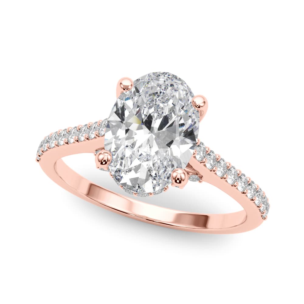 Accented Trellis Oval Engagement Ring, style 85482, Front view in rose gold
