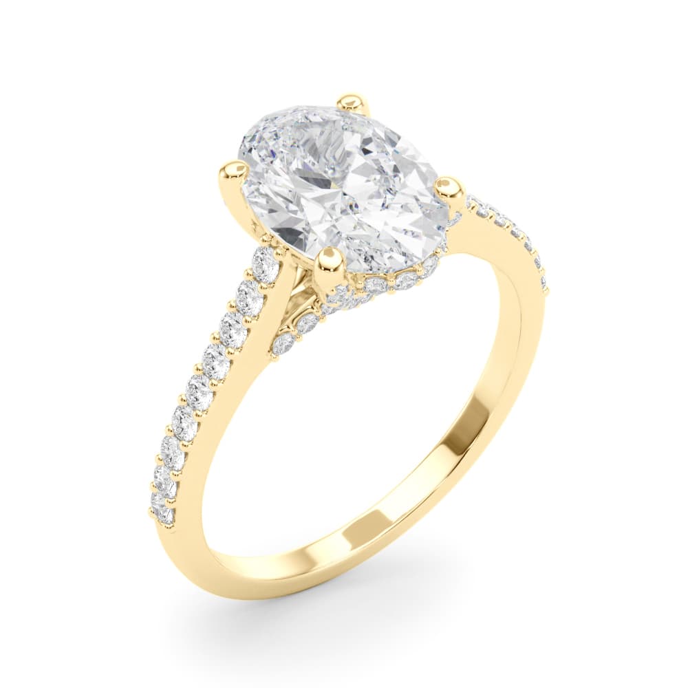 Accented Trellis Oval Engagement Ring, style 85482, Angle view in yellow gold