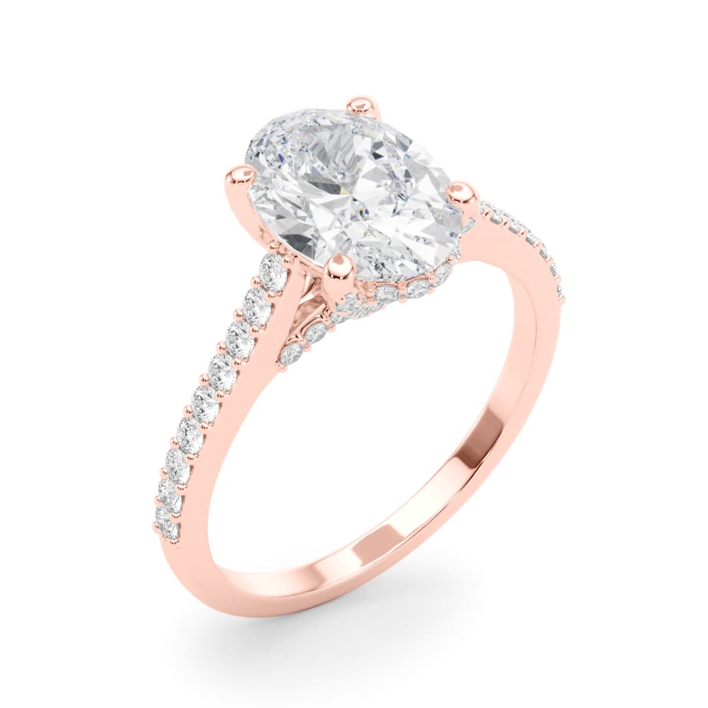 Accented Trellis Oval Engagement Ring, style 85482, Angle view in rose gold