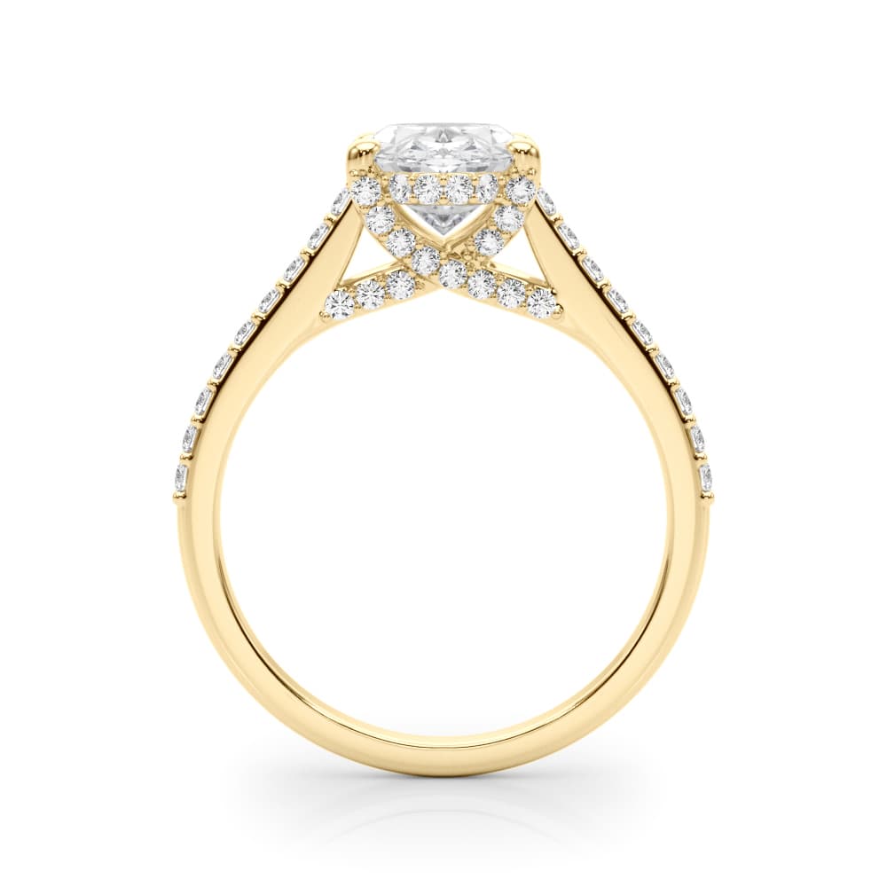 Accented Trellis Oval Engagement Ring, style 85482, Side view in yellow gold