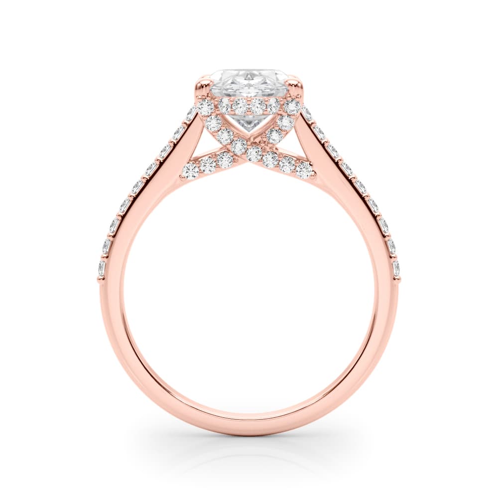 Accented Trellis Oval Engagement Ring, style 85482, Side view in rose gold