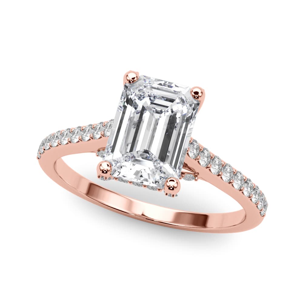 Accented Trellis Emerald Cut Engagement Ring, style 85483, Front view in rose gold