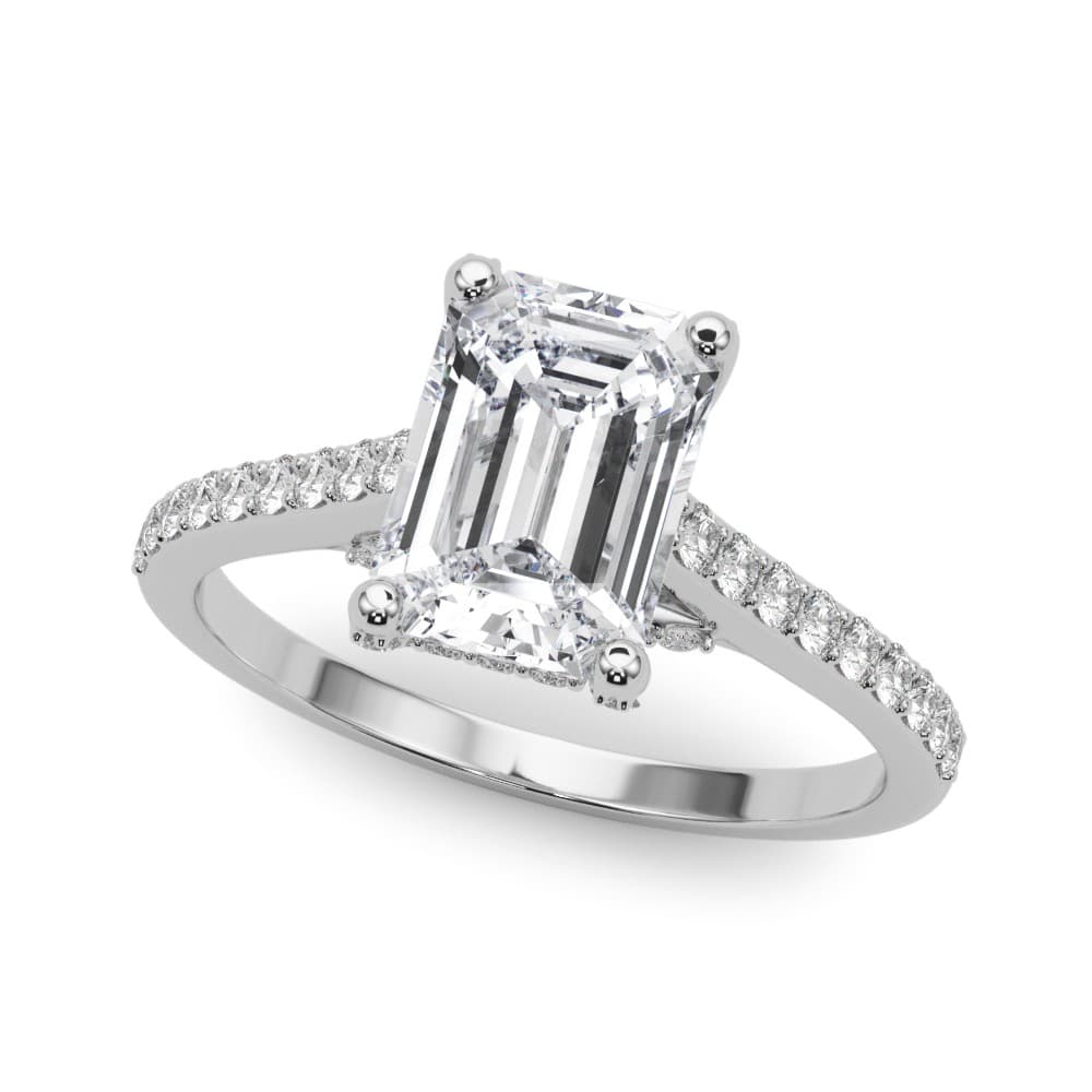 Accented Trellis Emerald Cut Engagement Ring — style 85483 in 10k White Gold
