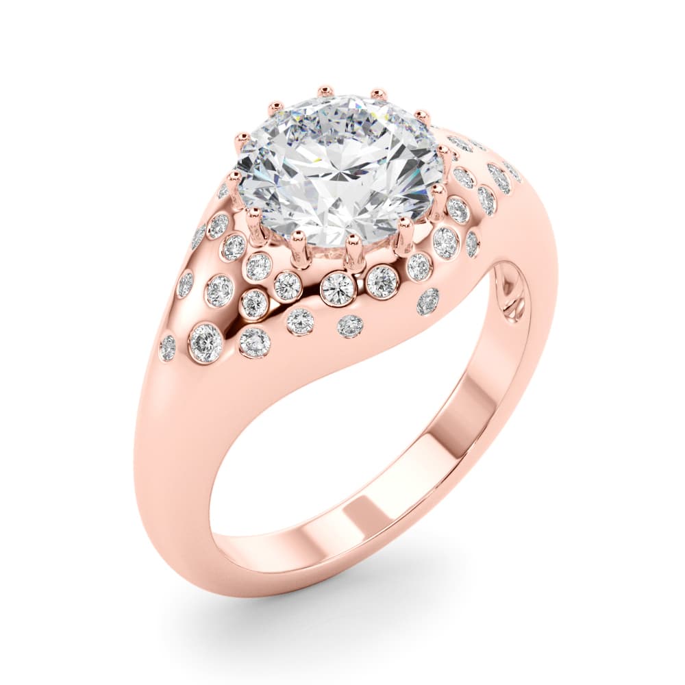 Accented Scattered Round Engagement Ring, style 85484, Angle view in rose gold